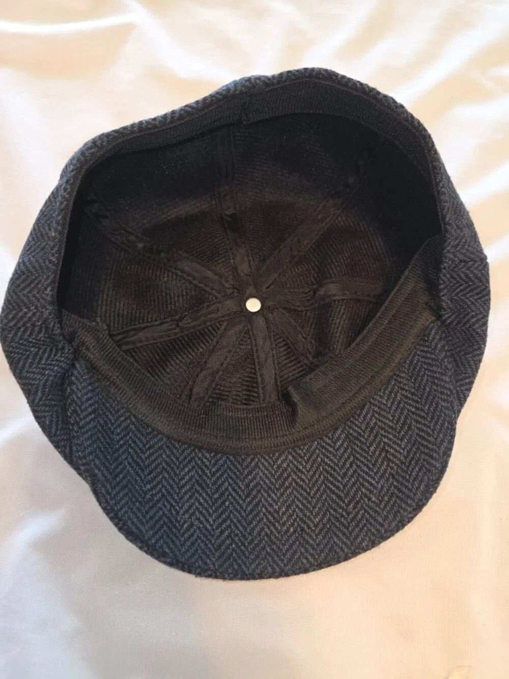 Classic Newsboy Style Cap Dark Gray Herringbone Hat Artsy Alt Statement Piece